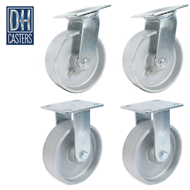 DH Casters 6" (2) RIGID (2) SWIVEL Casters w/ Cast Iron Steel Wheel