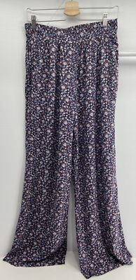 BCBGeneration Womens Navy Blue Floral High-Rise Rayon Pants Sz M Tall
