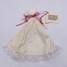 Vintage Handmade White Hanky Doll Embroidered Lace Trim Violet Ribboned