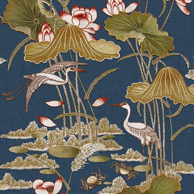 Design ID Marine Lotus Teich Tapete Kranich Lilie Pads Struktur Kleister die Wand