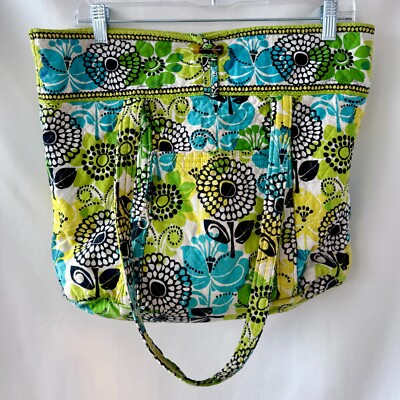 Vera Bradley Limes Up Large Quilted Tote Bag Retired Green Yellow Blue Floral Ha
