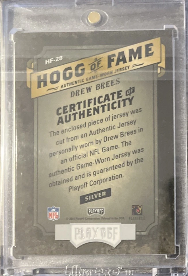 2003 Playoff Hogg Heaven Hogg of Fame Game Used Materials Silver HF28 Drew Brees - Image 2 of 2