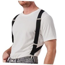 2 Clips Men's Suspenders X-Back Clip-On Elastic Braces for Formal and Black