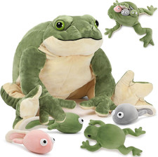 Giant Mommy Frog Plush with 4 Babies - Soft, Realistic Stuffed Toy for Kids