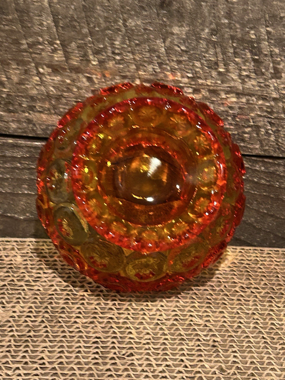 Vintage L E SMITH MOON and STARS FOOTED DISH RED ABERINA GLASS BOWL 4.5"