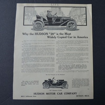 Antique 1911 Life Magazine Advertisement Hudson Motor Car Co. & Locomobile