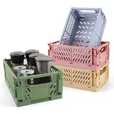 4-Pack Plastic Baskets for Shelf Storage Organizing, Durable and Reliable Fol...