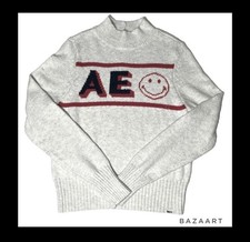 American Eagle Cream Knit Sweater NWT Sz Small Mock Neck Smiling Soft Warm