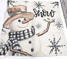 Decorative Winter Pillow COVER Snowman Buffalo Check Scarf Snowflakes 17"x17"