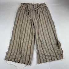Rewash Linen Blend Pants Womens M 29x22 Beige Striped Wide Leg Raw Hem Bohemian