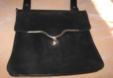 Vintage Black Soft Suede Bag Satchel Handbag PURSE high fashion metal embellish