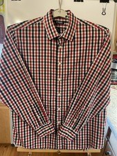 Chaps Shirt Mens Size XL 17-17.5 36/37 Classic Fit Red White & Blue Plaid
