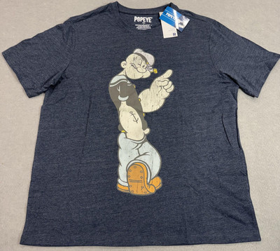 Popeye Shirt Mens Large Navy Graphic Cartoon Tee Short Sleeve Sailor RARE NEW L