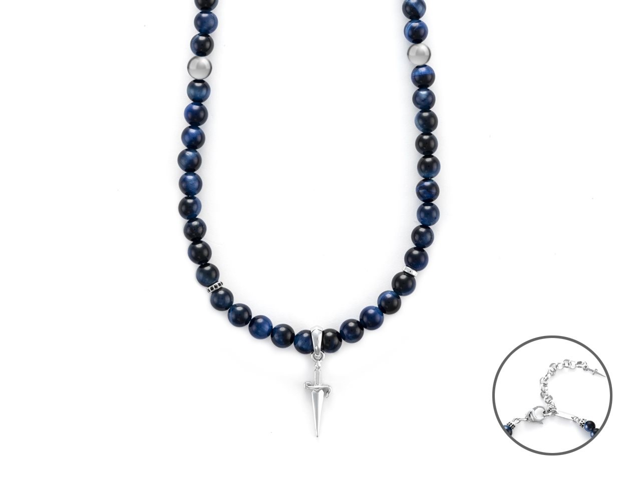 Collier Cesare Paciotti avec pendentif œil de tigre protecteur et chaîne robuste en argent