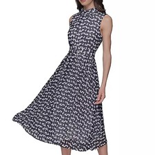 Vestido Karl Lagerfeld Paris Estampado Cuello Simulado Midi Sin Mangas Para Mujer Talla 14 Nuevo Con Etiquetas