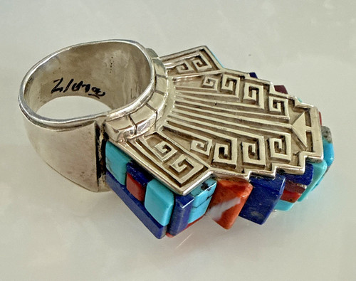 Native American Turquoise Stone Inlay. 925 Sterling Silver Ring 11