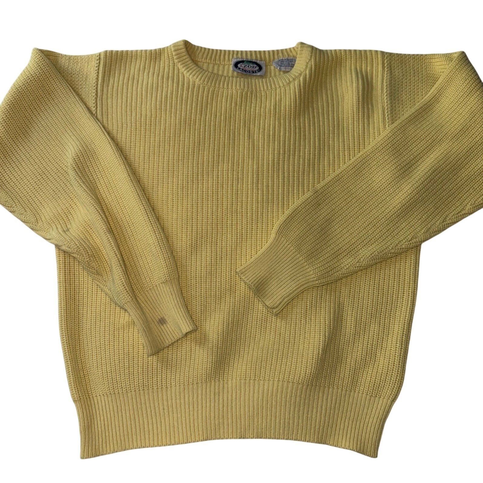 Vtg Izod Sports Lacoste Butter Yellow Knit Sweater L Hong Kong 80s Preppy Retro thumbnail 2