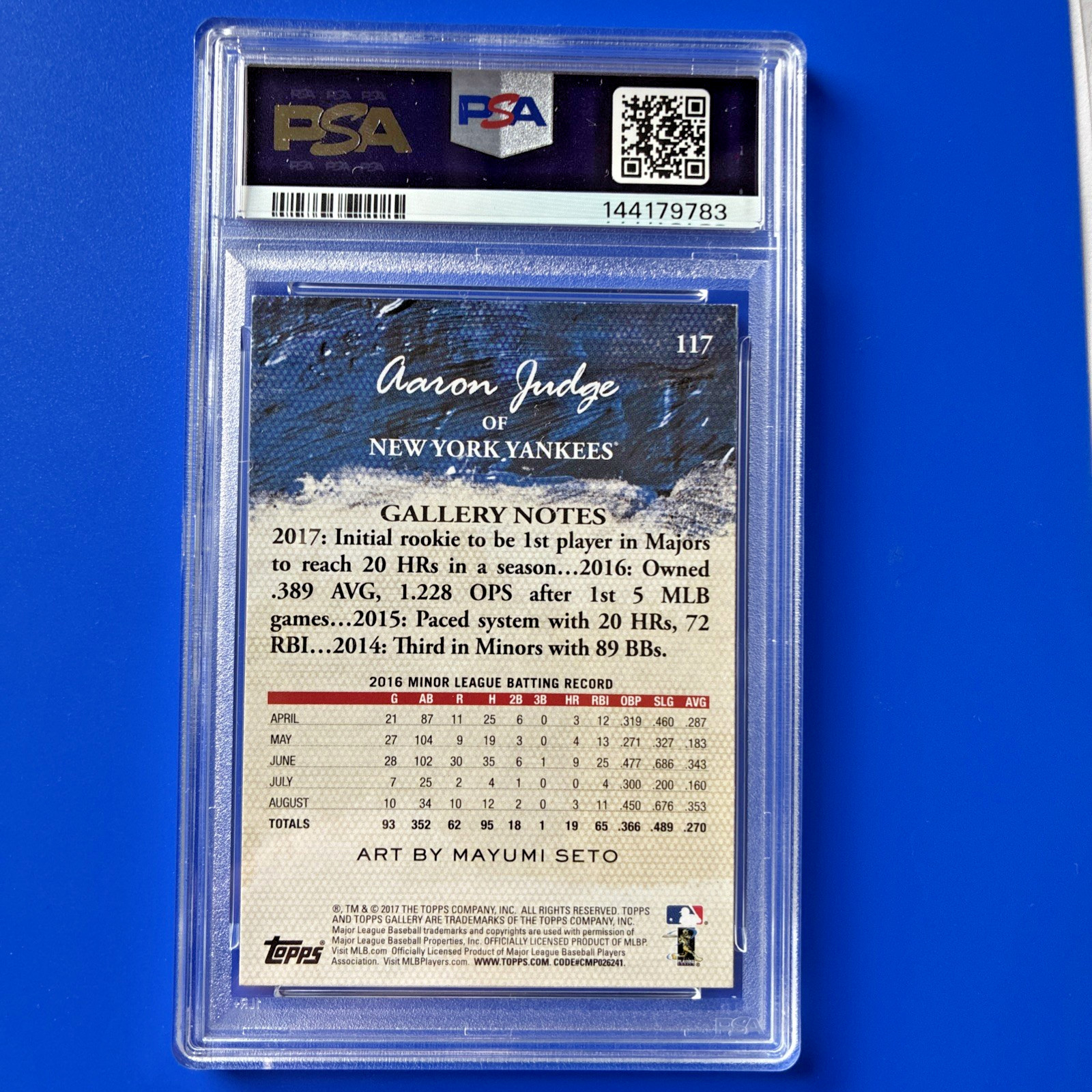 2017 Topps Gallery Portrait Aaron Judge Rookie Card RC #117 Gold Parallel PSA9 view 4