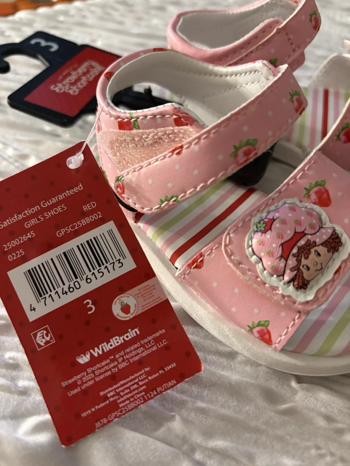 Sandalias Strawberry Shortcake para niños pequeños talla 3 - rosa a rayas NUEVAS con ETIQUETAS - Niñas Foto 3 de 4