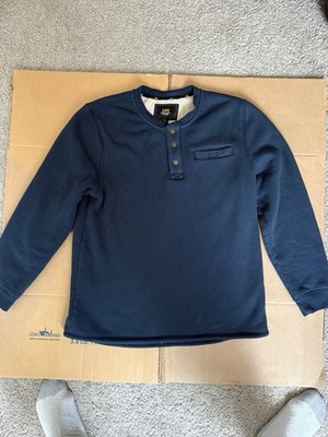 Lee Men's Blue Henley Pullover Sweatshirt Long Sleeve Knit Cotton Pocket Logo