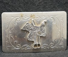 XB11167 VINTAGE 1970s  HORSE SADDLE  WESTERN ANIMAL ARTWORK MENS BELT BUCKLE