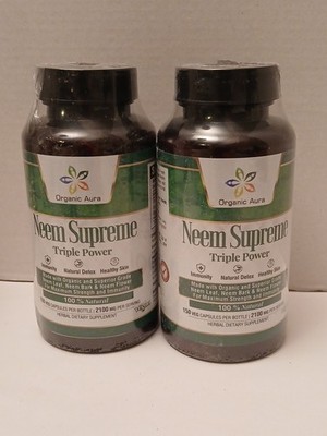 TWO Organic Aura Neem Supreme 150 Veg Capsules Each 300 Total EXP: 08/27