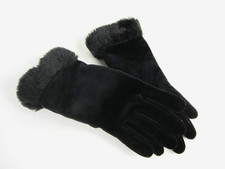 Vintage Womens Black Velvet Dress Gloves Fownes Size S Faux Fur Cuffs