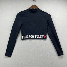 Chicago Bulls NBA Crop Top Womens S Black Lon...
