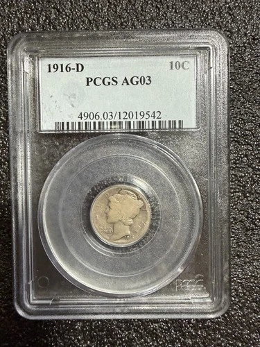 1916-D Mercury Dime – PCGS AG03 – Key Date – Certified Silver 10¢