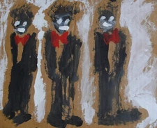 Vintage Outsider Naive Oil on Cardboard of 3 Singers by Listed Artist Tom Fish