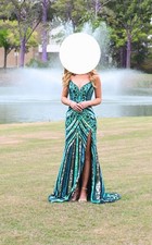 Jovani 38707 Mermaid Gown Green/Silver Sequin Sweetheart Strapless Slit 0