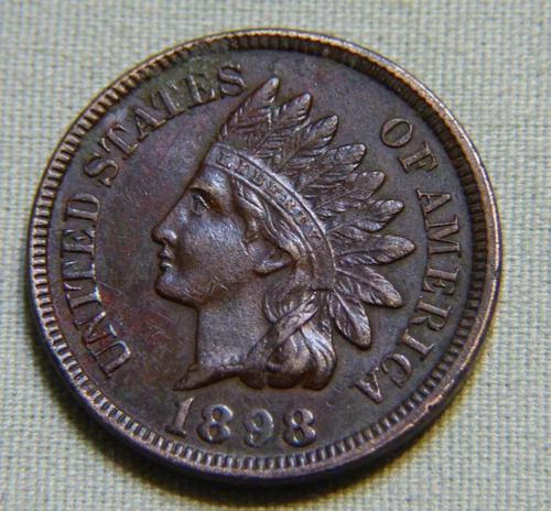 1898 Indian Head Penny Cent - AU Gem Full Liberty Beauty With 4 Diamonds # 1012
