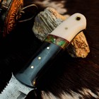 8.8" EDC Hunting Damascus Knife Handmade Full Tang Resin Handle Leather Sheath — photo 3