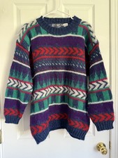 VTG 80s Knit Knit Mohair Sweater Pullover Womens M Chunky Colorful Geometric