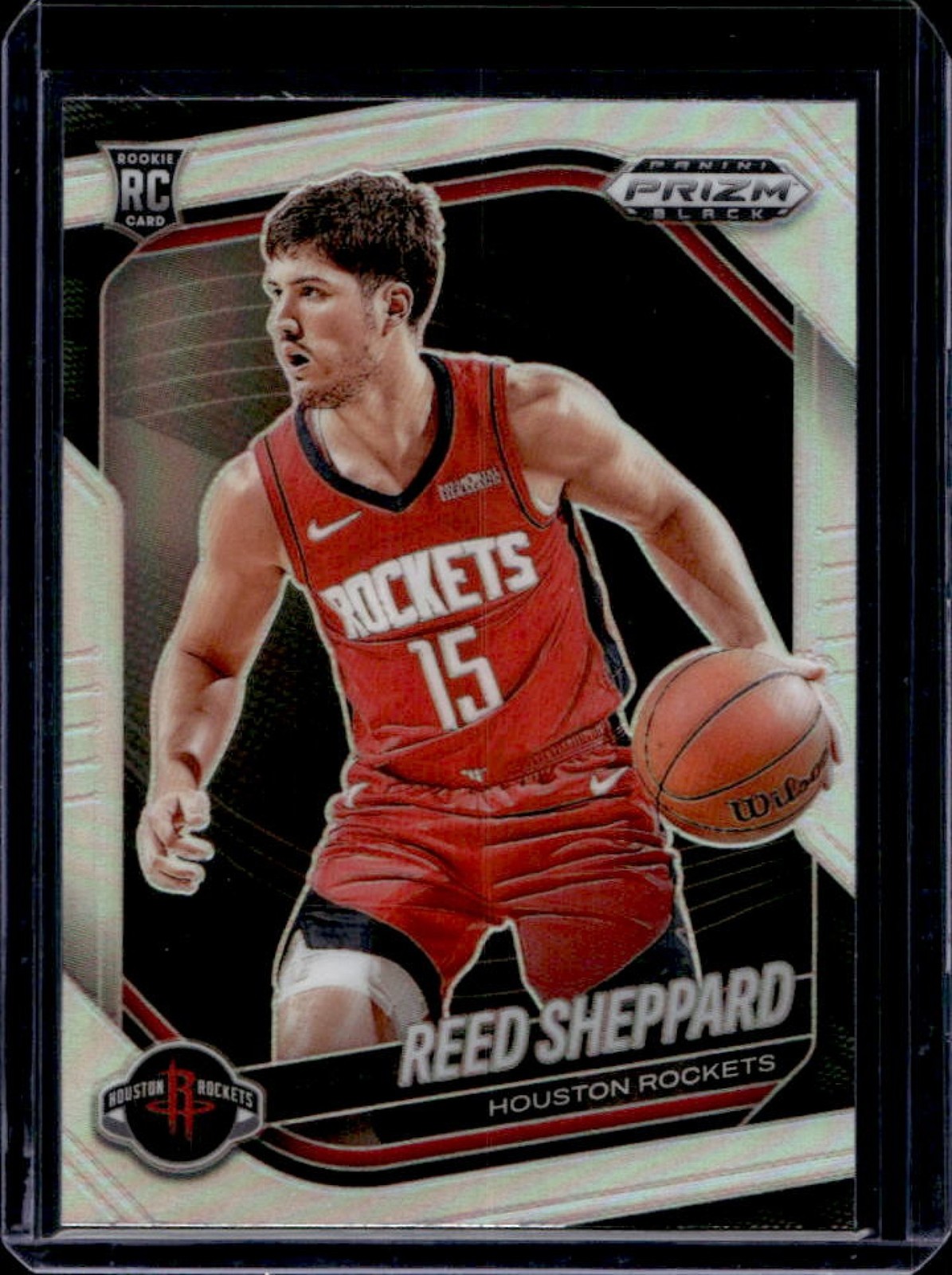 2024-25 Prizm Black Reed Sheppard RC Silver Prizm Rookie #145 Rockets