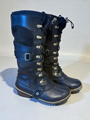 メールカーリー Sorel Conquest Carly Boot Black Waterproof Tall Moto Women's size