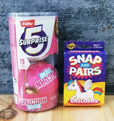 2x Zuru 5 Surprise Unicorn Squad Kapseln & Unicorn Snapp und Paar Kartenspiel