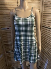 Women's Summer Dress Size XL Green Plaid T-Strap Pullover Soft Stretch 5B NWT