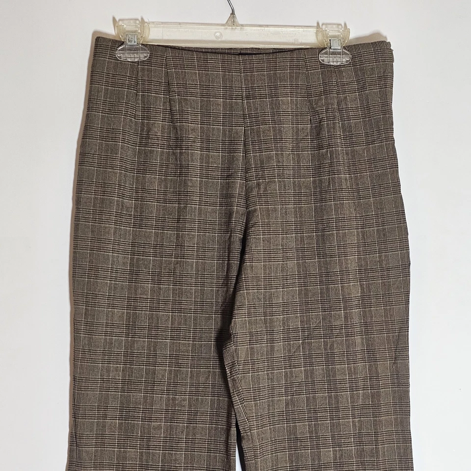 Pantalones Basic Editions para mujer 6 tostados a cuadros elásticos negocios informales ajuste cómodo trabajo Foto 2 de 4