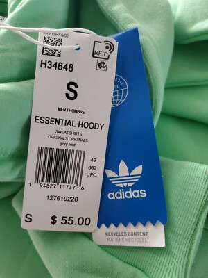 Adidas Mens Essentials Hoodie - Mint Green Size Small NWT Ret