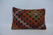 Cushion, Pillow for Sofa, 16"x24" Red Pillow Sham, Ethnical Kilim Rug Pillow