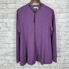 LOGO Lounge Lori Goldstein Knit Full Zip Cardigan Jacket Pockets Pink Size Large