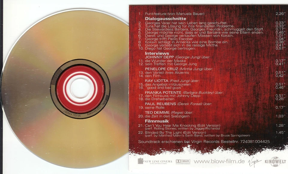 Interview-CD Johnny Depp BLOW (2001) Penélope Cruz Audio Radio PressKit Promo - Bild 3 von 3