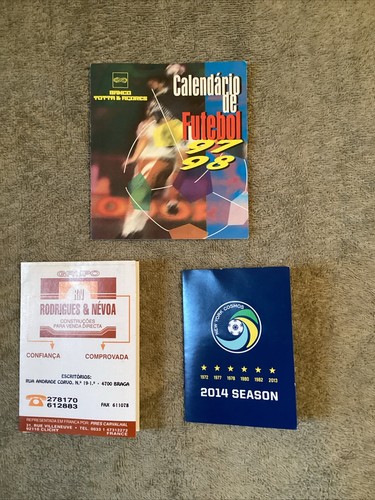 Two 1997/98 Portuguese , One 2014 NY Cosmos Pocket Soccer Schedules EX.