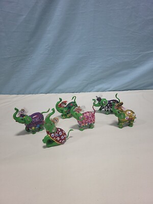 The Hamilton Collection ''Trunks of Luck'' Lucky Elephant Figurines Set Of 6 2013!