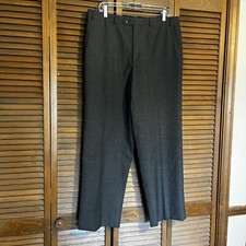 Chaps Ralph Lauren Dress Pants Mens 36 x 30 Gray Flat Front Slacks Super 100's
