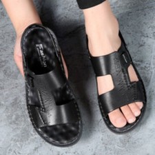 Fashion Mens Casual Beach Sandals Top Layer Cowhide Slippers Summer Shoes