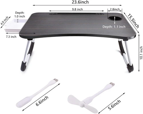 Scrivania Letto Laptop, Pieghevole Lap Desk Vassoio Tavolo con Porta di Ricarica USB, Nero - Foto 3 di 11