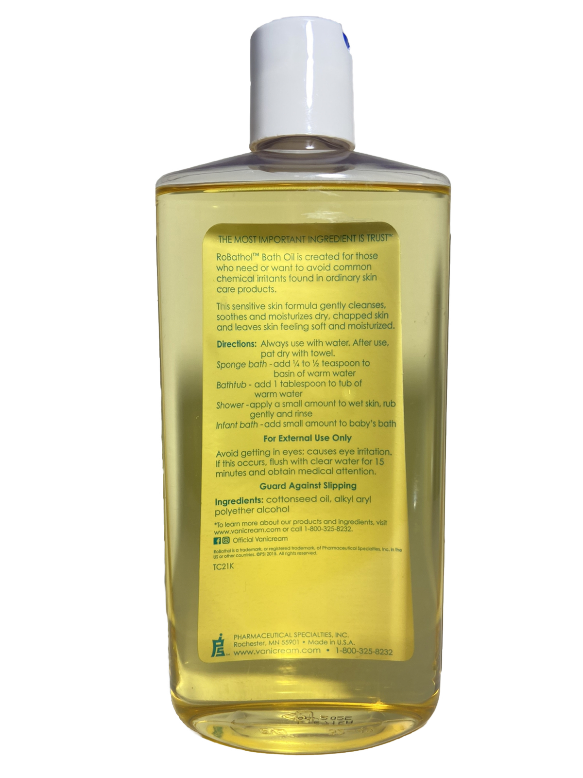 Vanicream Robathol Bath Oil For Sensitive Skin 16 fl oz Cottonseed Oil