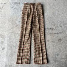 WOMENS VINTAGE 1970s COLORFUL PLAID BELL BOTTOM PANTS 24 Time and Place Hippy